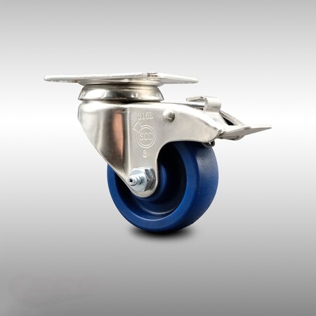 3.5 Inch 316SS Solid Polyurethane Swivel Top Plate Caster With Total Lock Brake